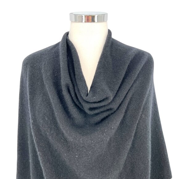 Charter Club Luxury Cashmere Black Poncho With Gray Stripes One Size - Picture 2 of 10